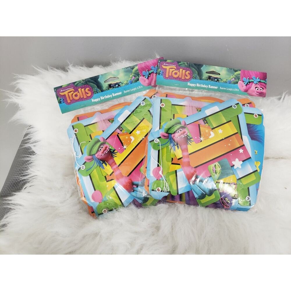 2 Trolls Happy Birthday Banner - 6.59 ft Long - Party Supplies Decor Poppy